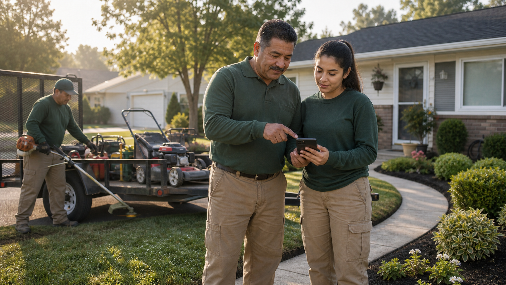 Family landscaping business at work